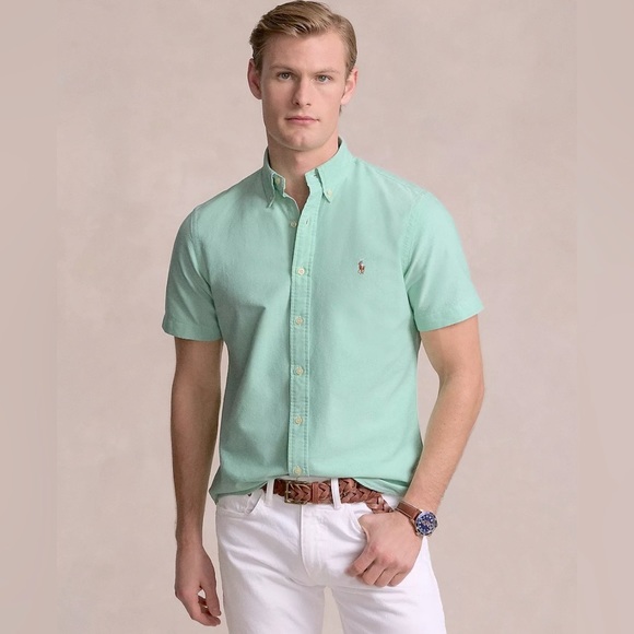 New! Polo Ralph Lauren Men's Short Sleeve Classic-Fit Oxford Shirt. Green -XL - Picture 1 of 16